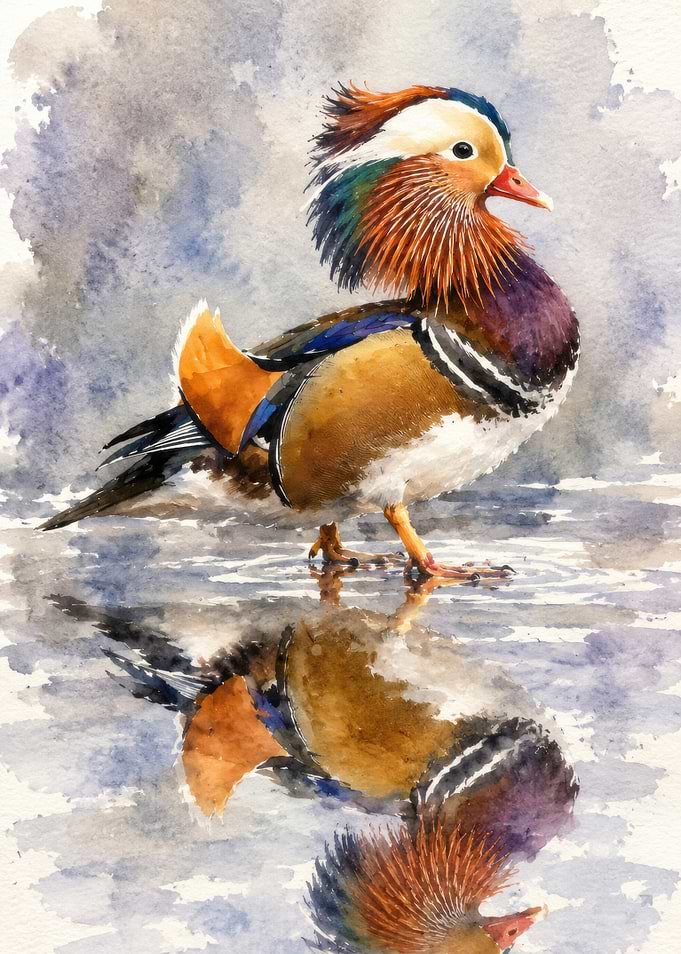 Mandarin Duck Reflection Painting