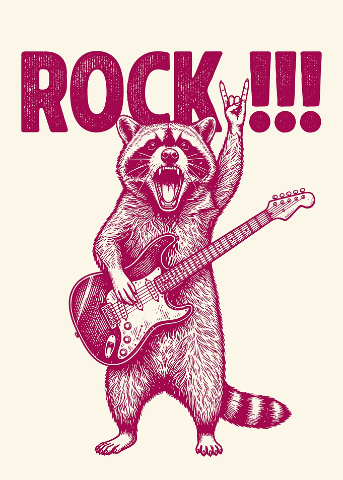 Raccoon playing electric guitar