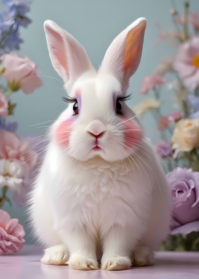 Cute Bunny with Flowers