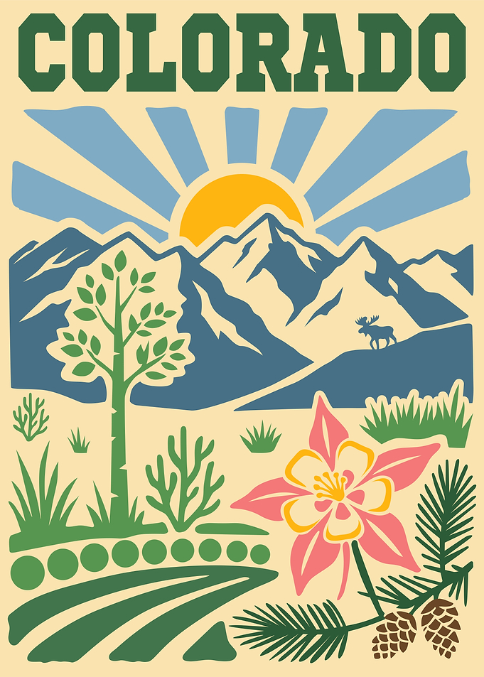 Colorado Mountain Landscape with Sun and Flower