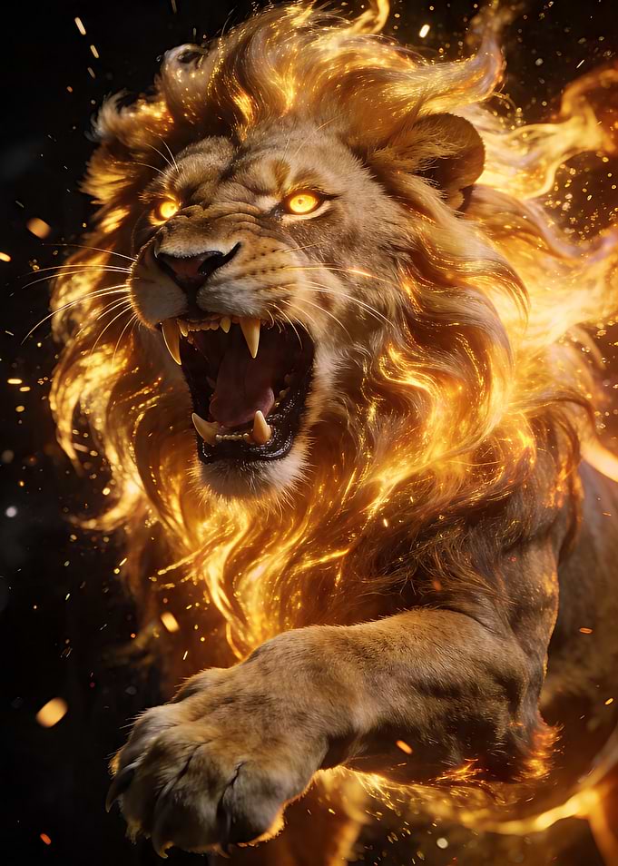 Lion engulfed in flames