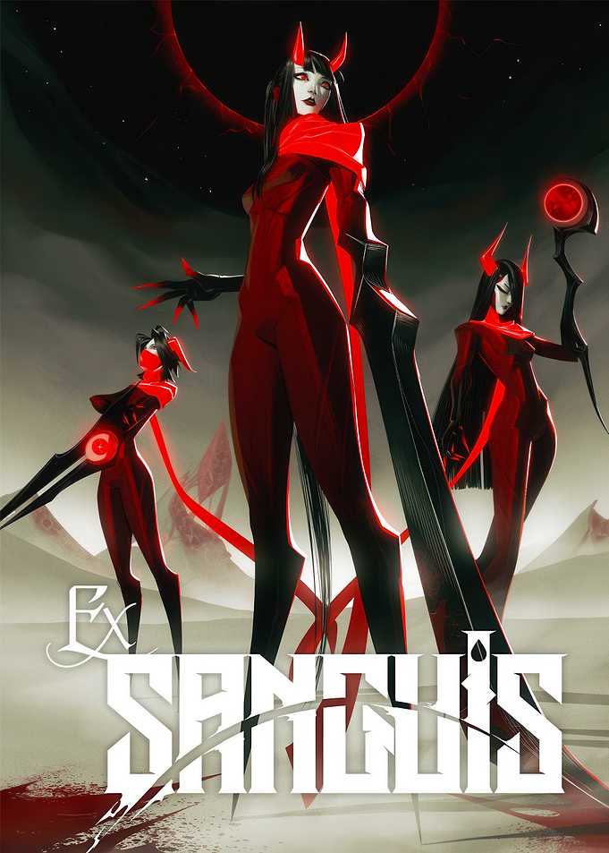 Three demonic figures in red and black