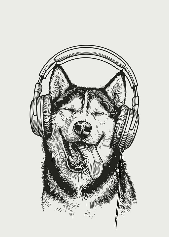 Happy Dog Listening to Music