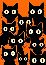 Many Black Cats with Big Eyes