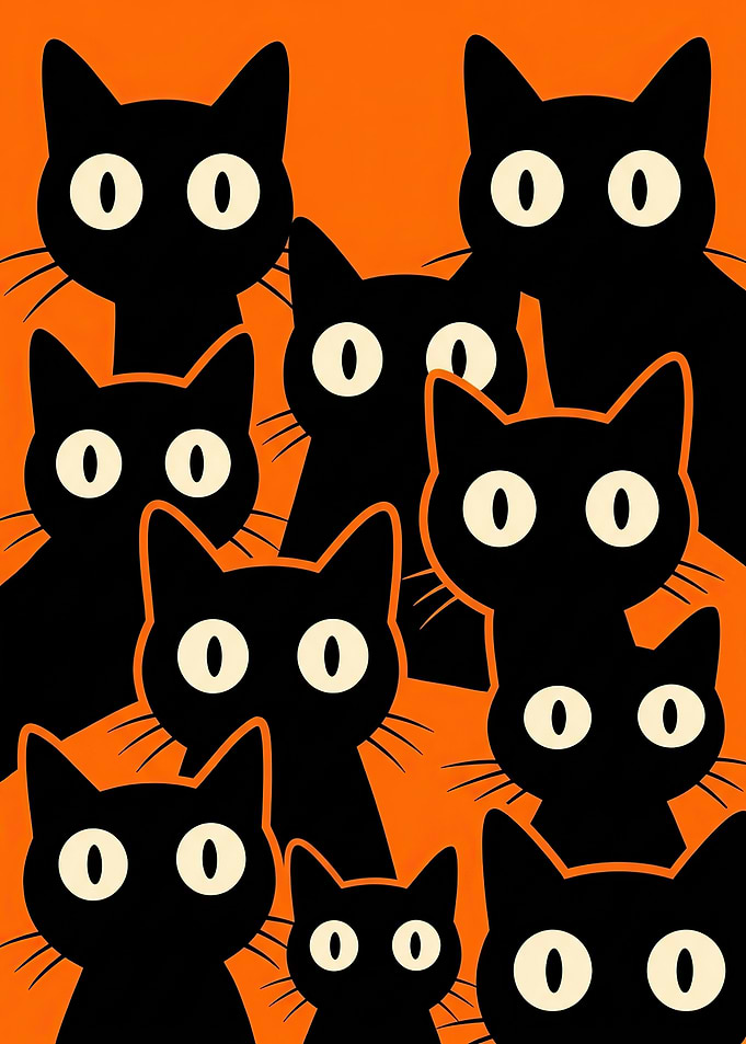 Many Black Cats with Big Eyes