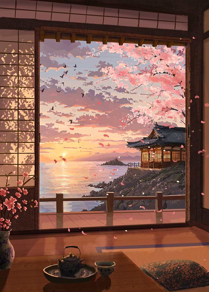 Serene Japanese Sunset Over the Sea