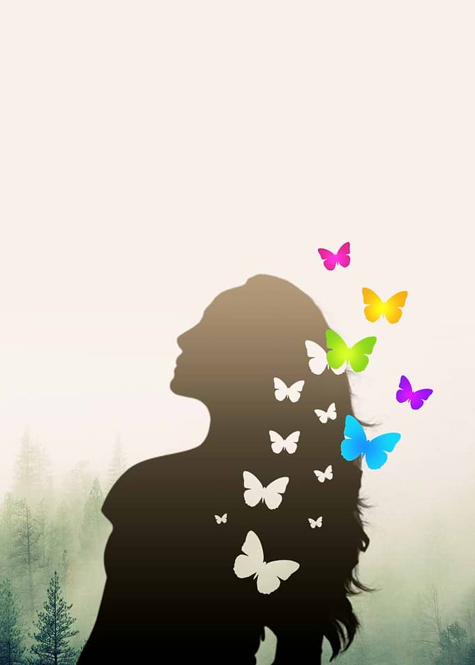 Silhouette of a Woman with Butterflies