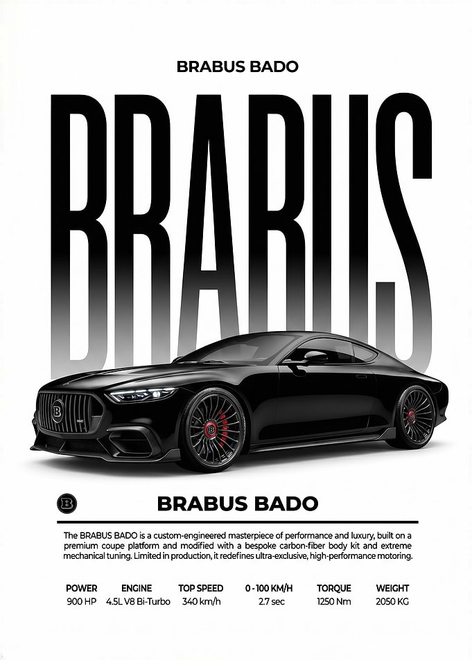 A sleek black Bado High Performance Car poster