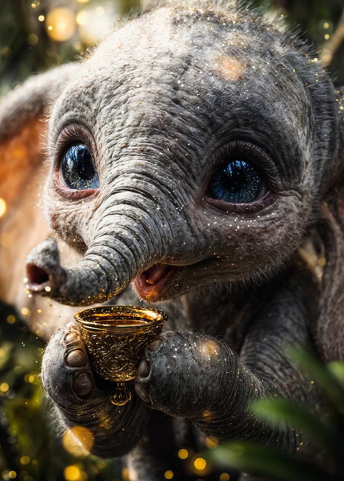 Baby Elephant Holding Golden Bell