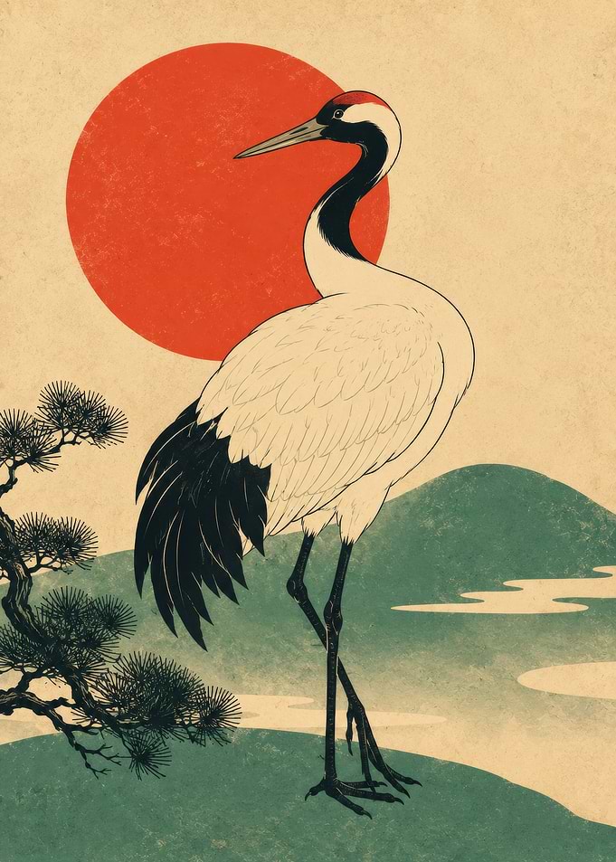 Japanese Crane and Sun
