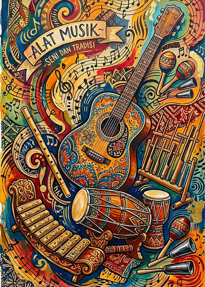 Vibrant Indonesian Musical Instruments Painting