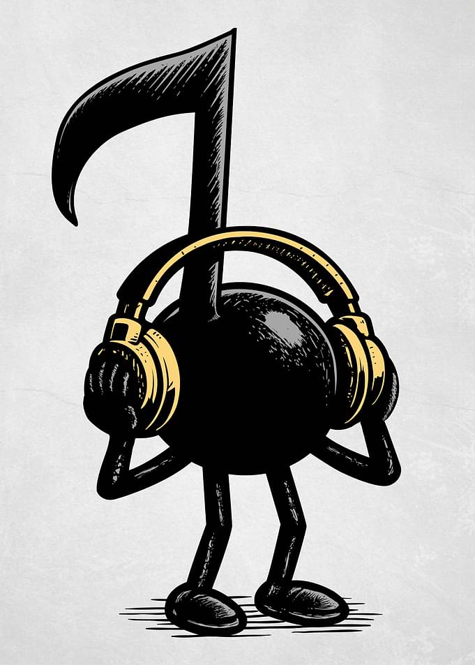 Musical Note Character with Headphones