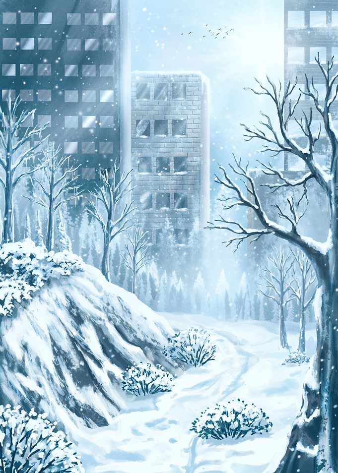 Winter Cityscape with Snowfall
