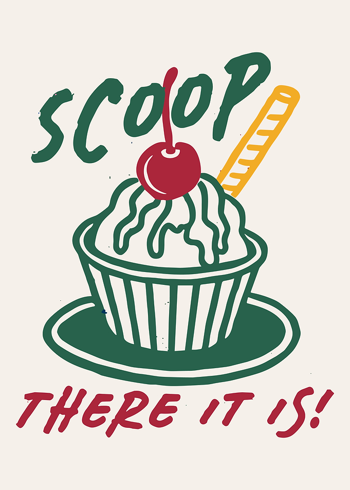 Retro Ice Cream Scoop Poster Vintage Dessert Wall Art Funny Sweet Treat Print