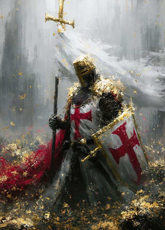 Templar Knight with Cross and Shield