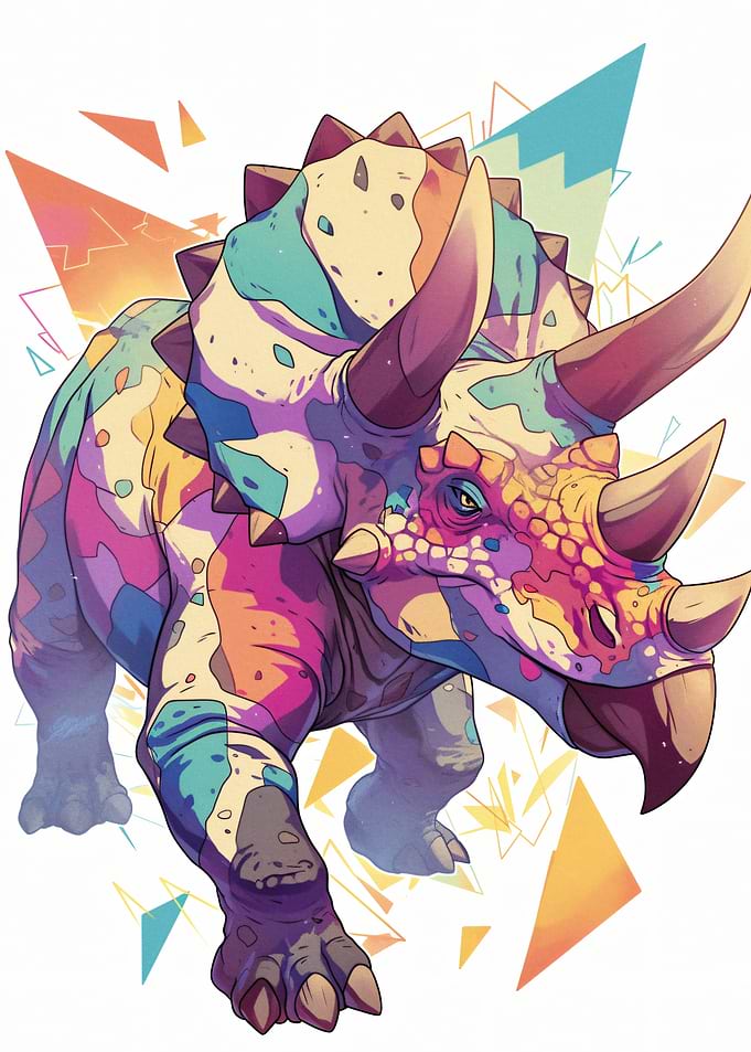 Colorful Triceratops Dinosaur Art