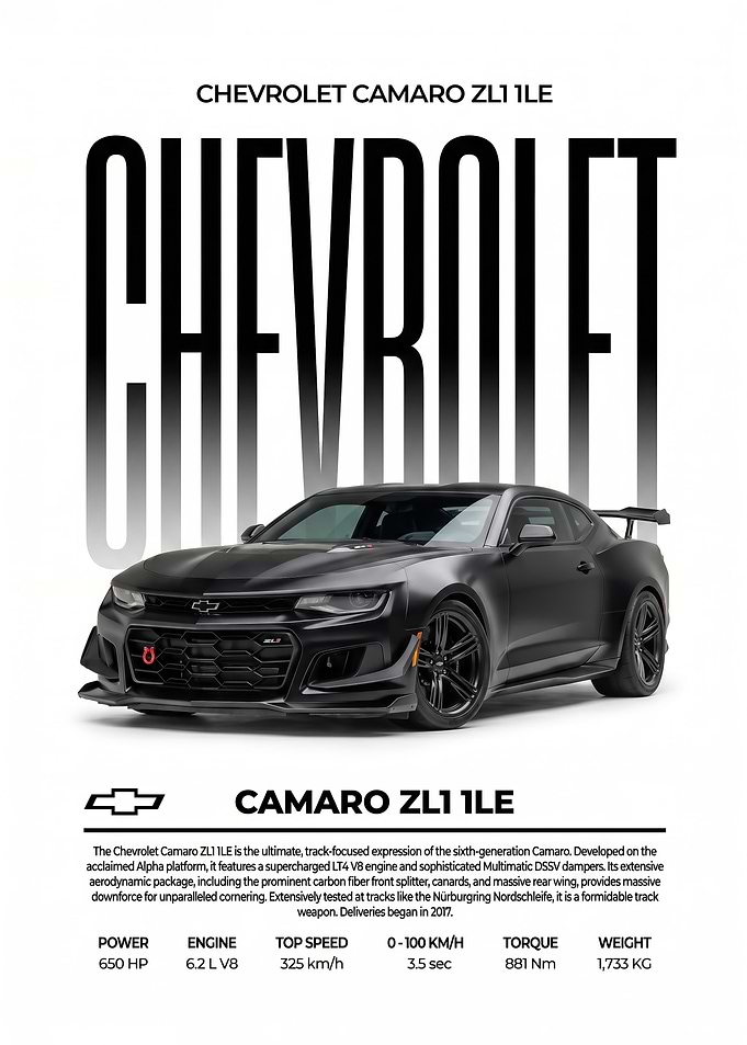 A minimalis black Chevrolet Camaro ZL1 1LE Poster