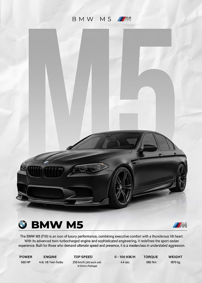 black BMW M5 f10 Luxury car poster