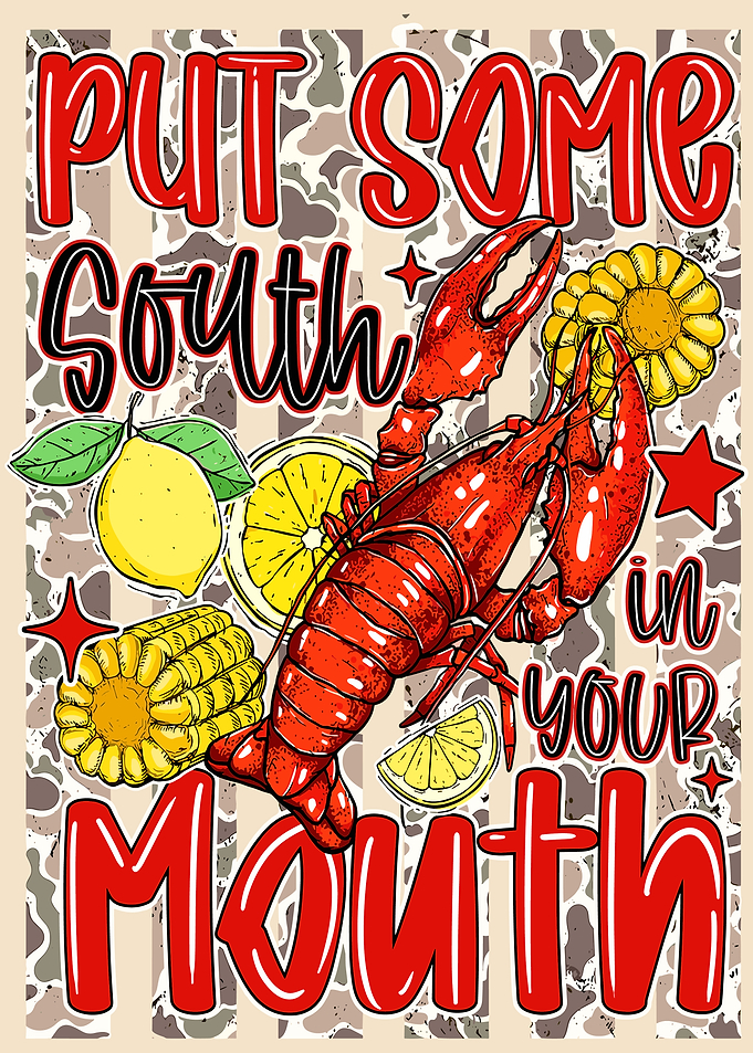 Put Some South In Your Mouth Poster, Crawfish Boil Wall Art, Southern Kitchen Print