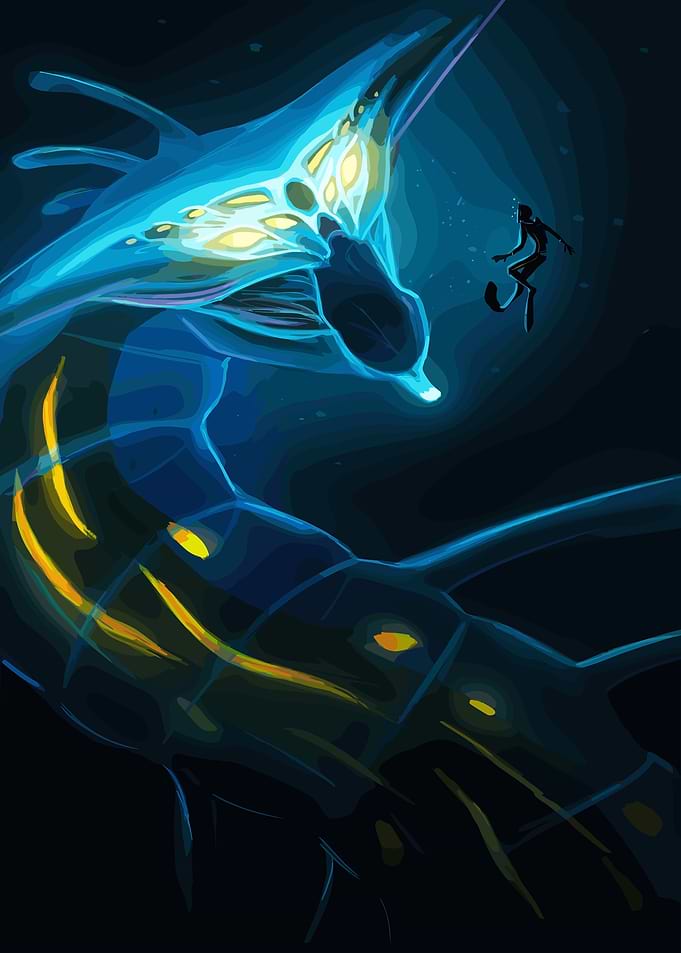 Subnautica Leviathan and Diver