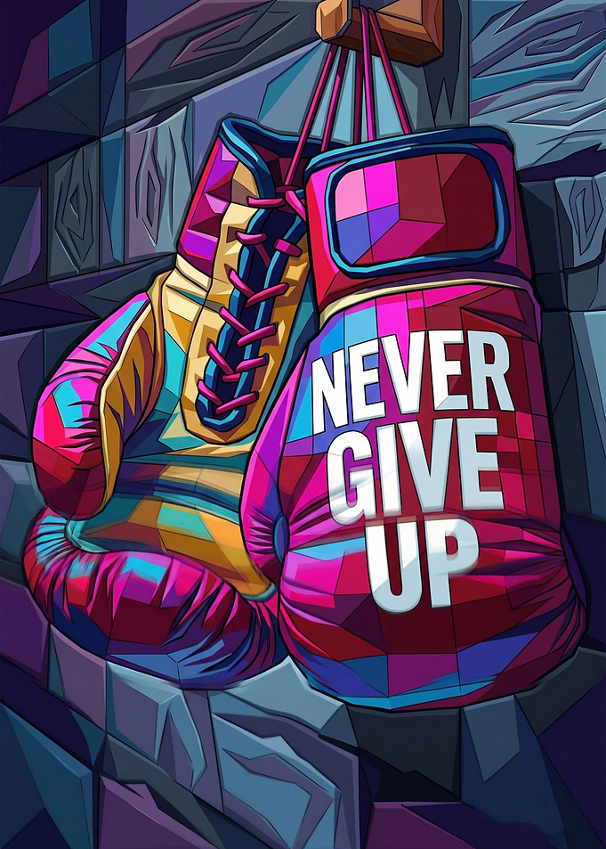 Boxing Gloves with 'Never Give Up'