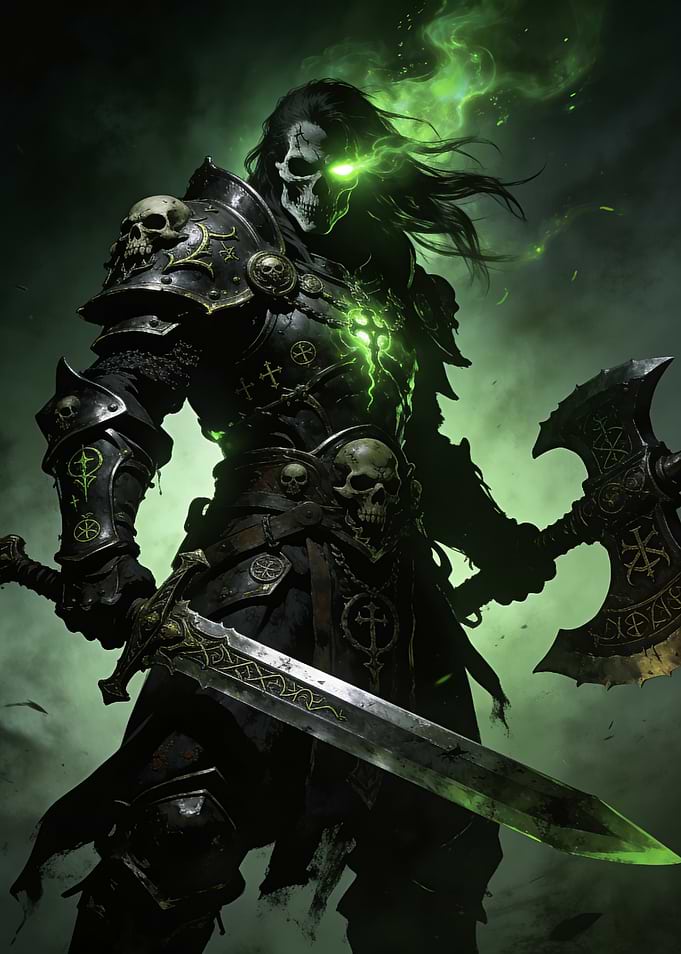 Undead Warrior with Glowing Green Eyes