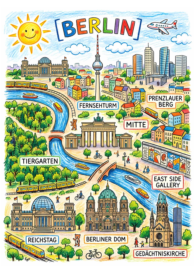 Illustrated Map of Berlin Landmarks