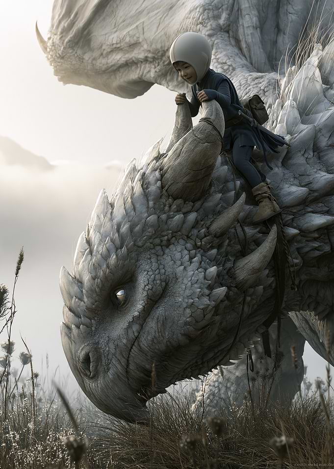 Child Riding a White Dragon