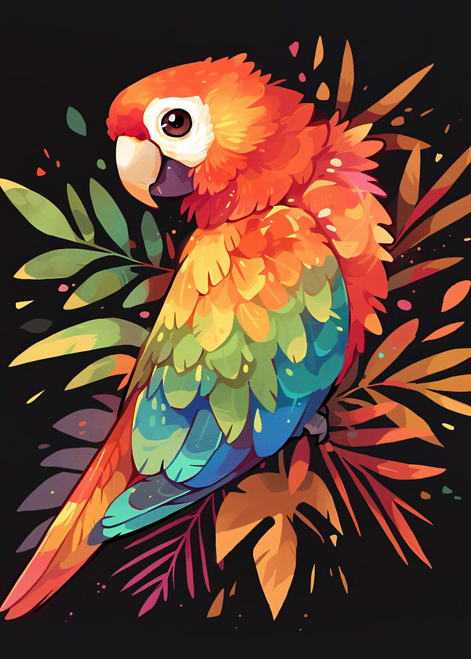 Vibrant Macaw Parrot with Tropical Leaves