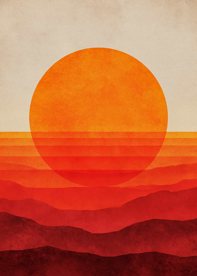 Retro Sunset Over Mountains