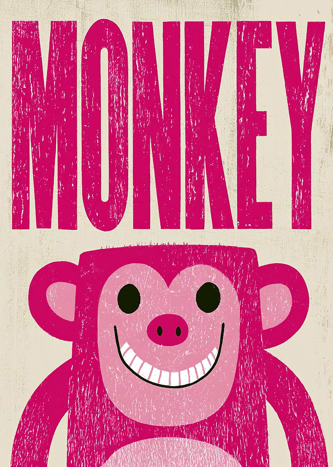 Pink Monkey with 'MONKEY' Text