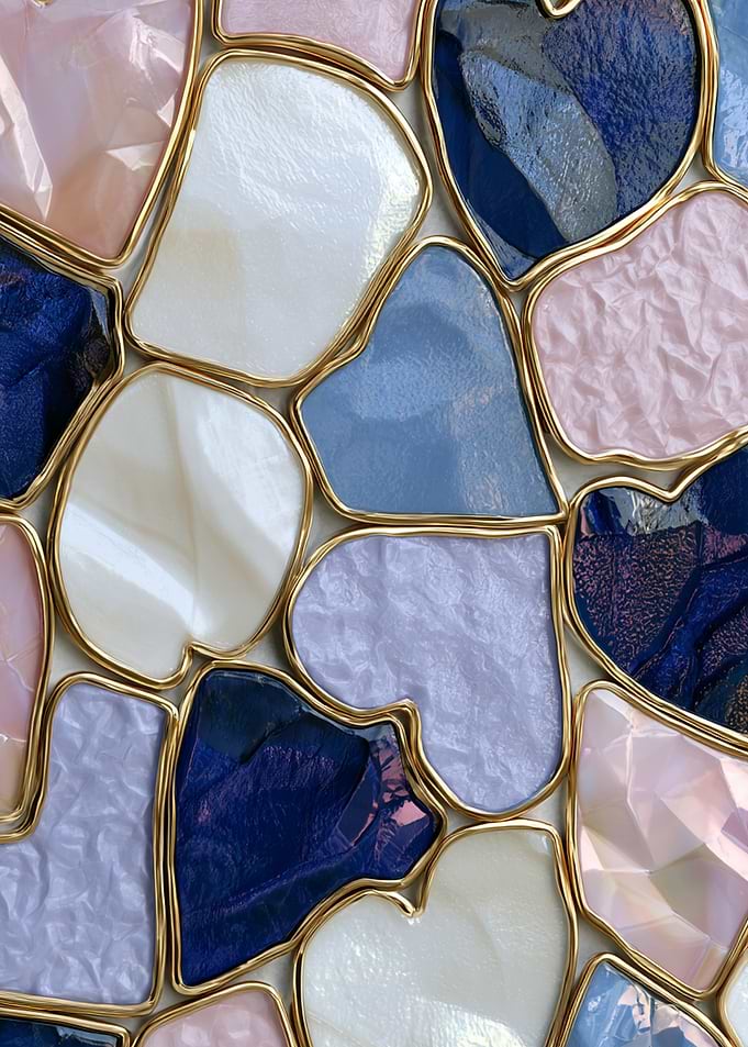 Abstract Gemstone Mosaic with Gold Trim