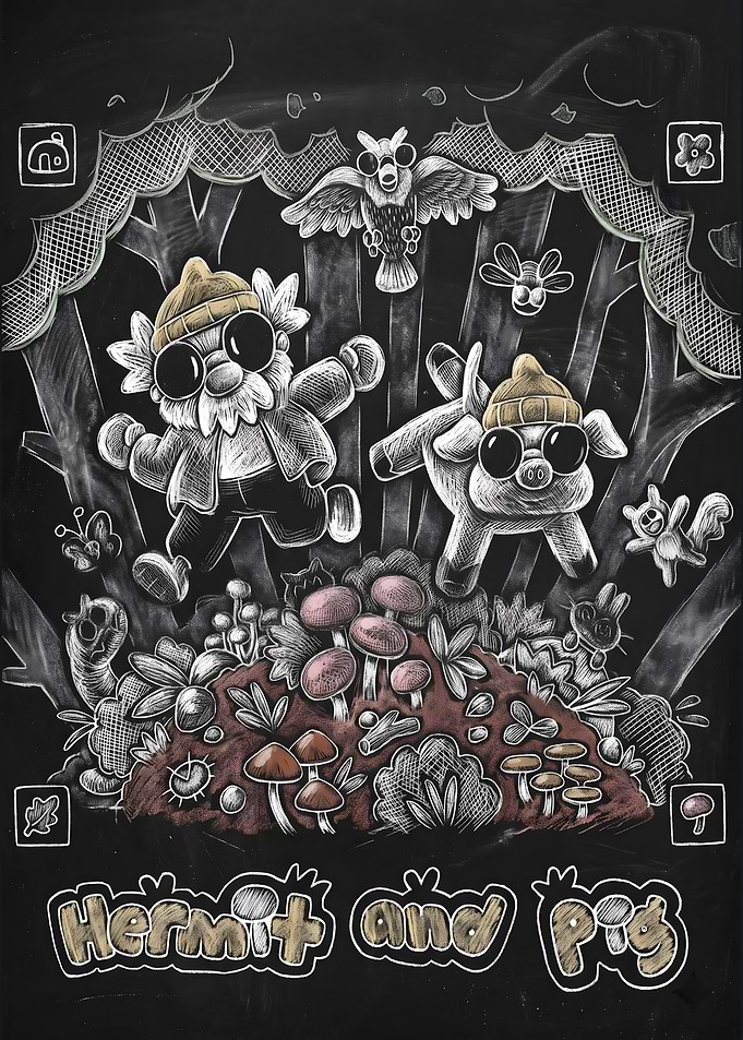 Hermit and Pig in a Forest