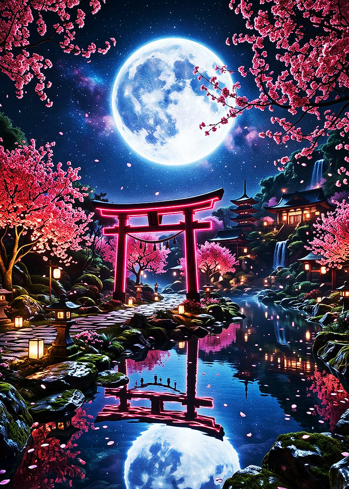 Enchanting Japanese Garden at Night