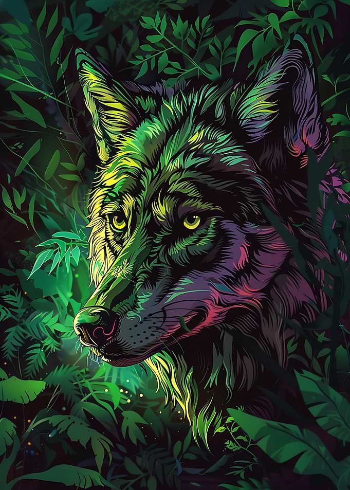 Wolf in a Lush Jungle