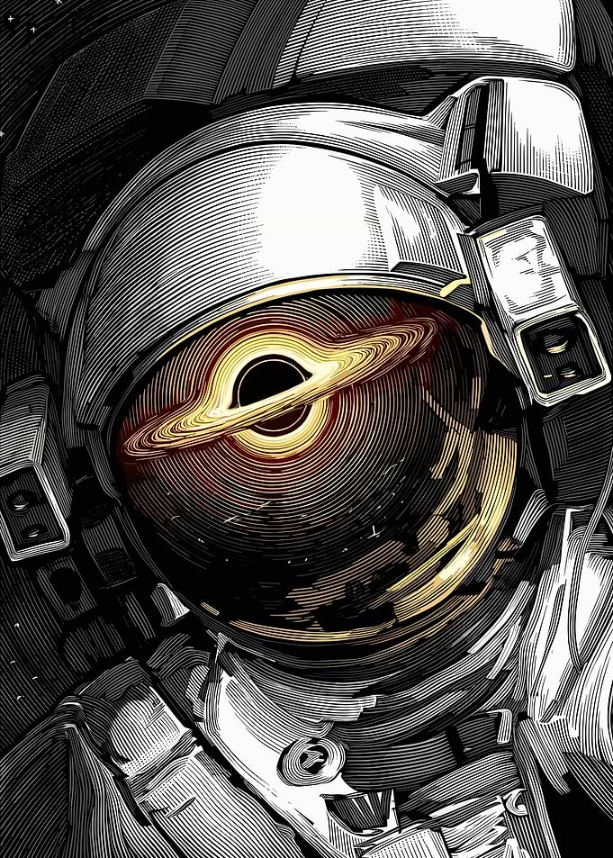 Astronaut Reflecting a Black Hole