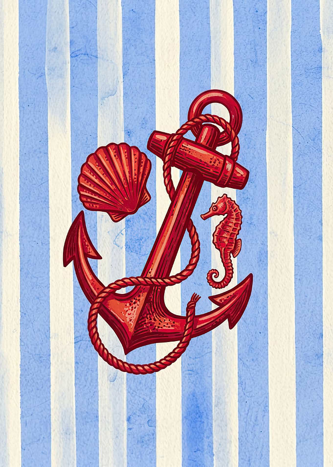 Nautical Anchor with Seashell and Seahorse