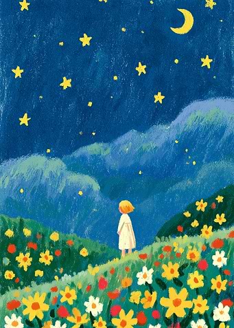 Child Gazing at Starry Night Sky