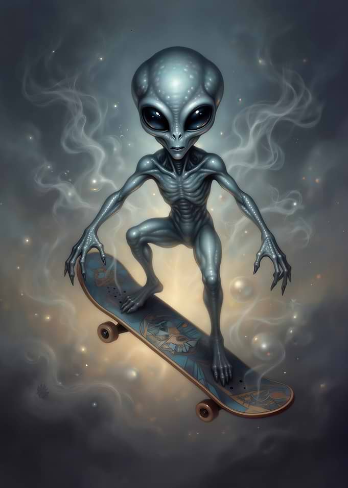 Alien Skateboarder in Space