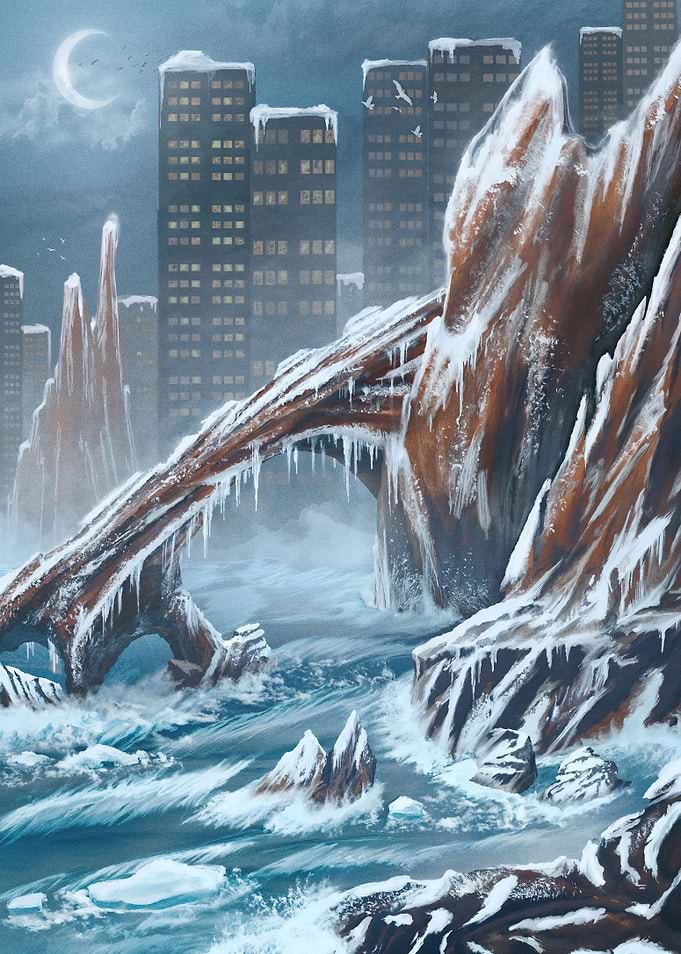 Frozen Cityscape with Icy Arches