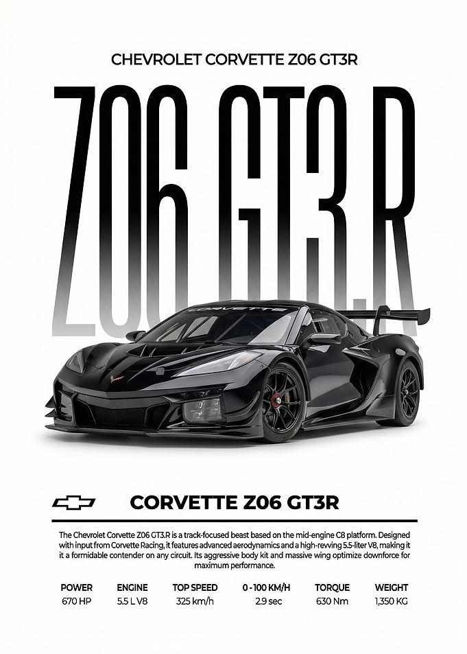 A minimalis black Chevrolet Corvette Z06 GT3R Poster