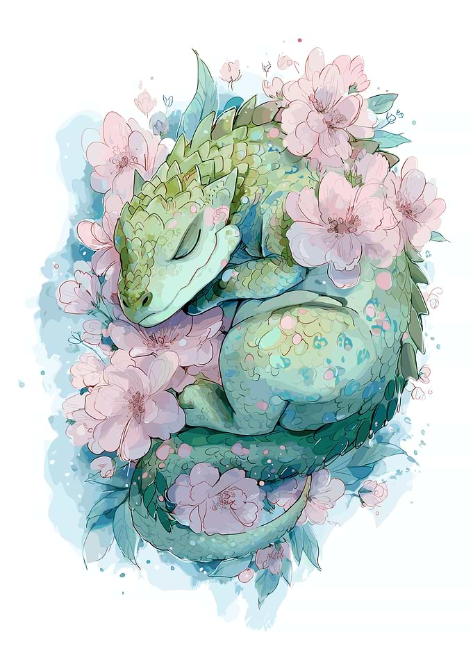 Sleeping Dragon with Cherry Blossoms