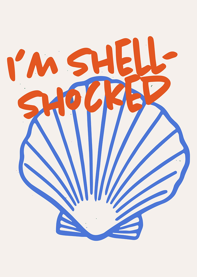 I'm SHELL-SHOCKED Poster Whimsical Seashell Wall Art Beach Humor Print