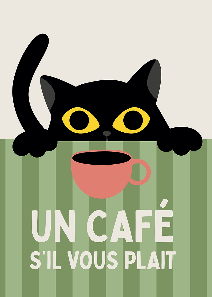 Black Cat with Coffee