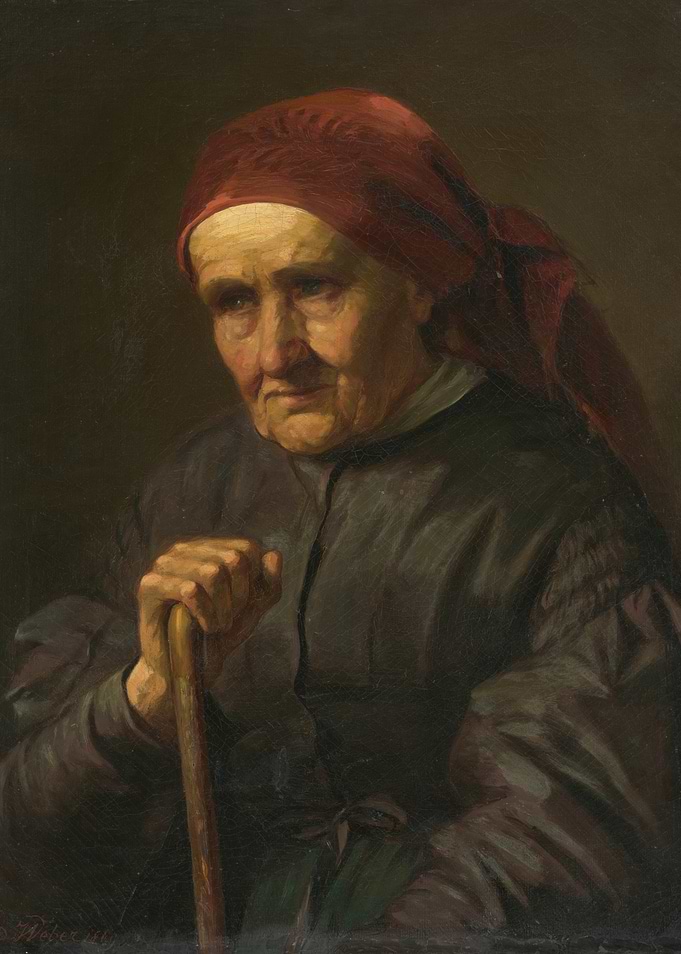 Portrait of an Elderly Woman with a Red Scarf