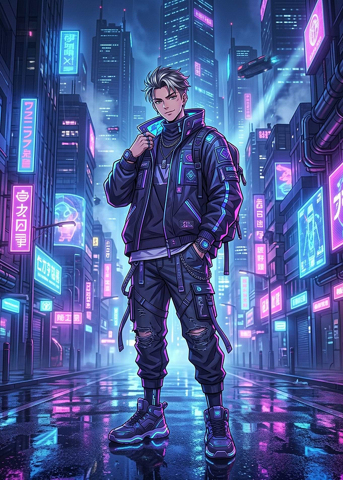 Cyberpunk Anime Character in Neon City