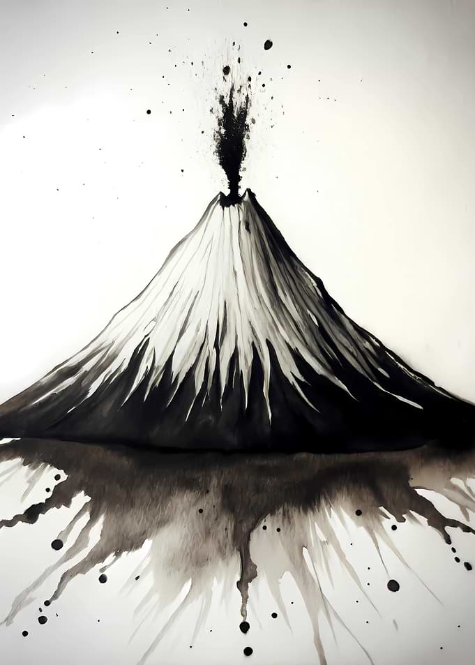 Volcano Eruption Ink Painting