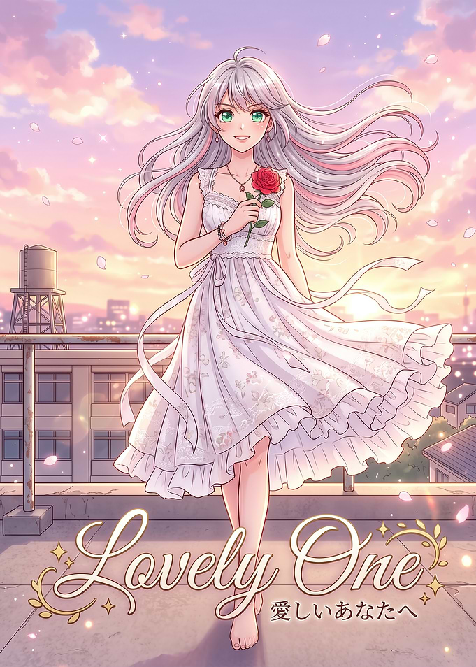 Anime Girl with Rose at Sunset