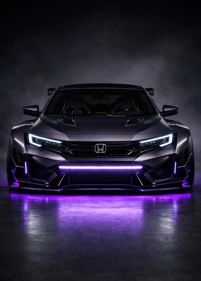 Futuristic Honda Civic with Purple Neon Lights