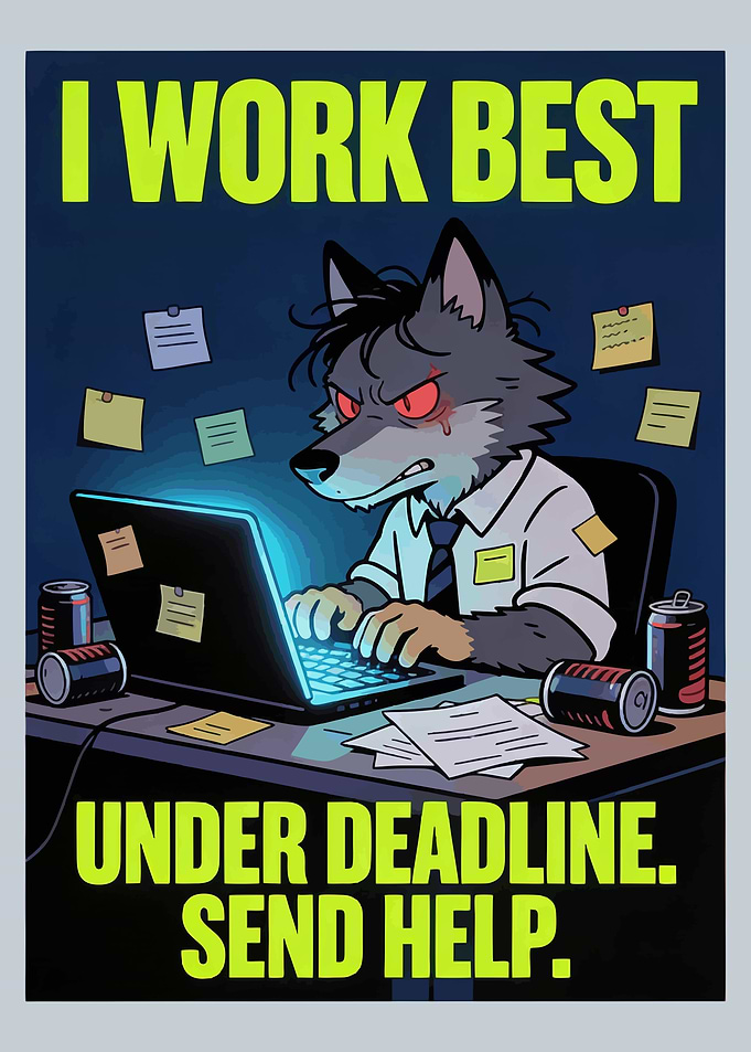 I Work Best Under Deadline Send Help Wolf